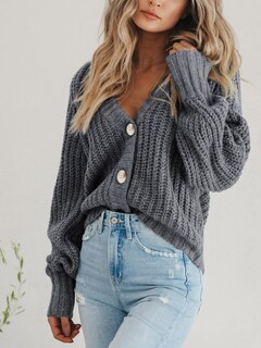 Foto 7 | Foto 7 | Cárdigan Prettygarden De Punto Grueso Para Mujer, Parte Delantera Abierta, Gris - Venta Internacional.