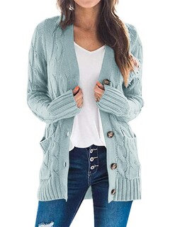 Foto 1 | Foto 1 | Jersey Tipo Cárdigan Prettygarden Para Mujer, Tejido Trenzado, Color Verde, Talla L - Venta Internacional.