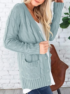 Foto 3 | Foto 3 | Jersey Tipo Cárdigan Prettygarden Para Mujer, Tejido Trenzado, Color Verde, Talla L - Venta Internacional.