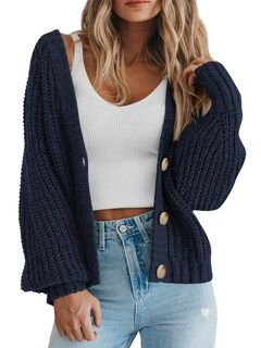 Foto 1 | Foto 1 | Cárdigan Prettygarden Para Mujer, De Punto Grueso, Con Botones, Azul Marino Oscuro - Venta Internacional.