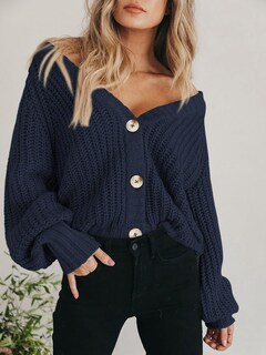 Foto 7 | Foto 7 | Cárdigan Prettygarden Para Mujer, De Punto Grueso, Con Botones, Azul Marino Oscuro - Venta Internacional.