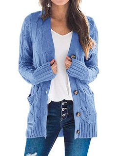 Foto 1 | Foto 1 | Jersey Tipo Cárdigan Prettygarden De Punto Trenzado Para Mujer, Color Azul Cielo - Venta Internacional.