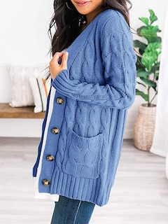Foto 2 | Foto 2 | Jersey Tipo Cárdigan Prettygarden De Punto Trenzado Para Mujer, Color Azul Cielo - Venta Internacional.