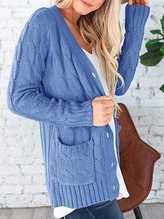 Foto 3 | Foto 3 | Jersey Tipo Cárdigan Prettygarden De Punto Trenzado Para Mujer, Color Azul Cielo - Venta Internacional.