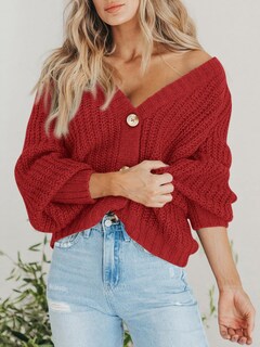 Foto 2 | Foto 2 | Jersey Tipo Cárdigan Prettygarden De Punto Grueso Para Mujer, Color Rojo Xl - Venta Internacional.