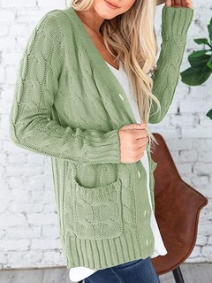 Foto 3 | Foto 3 | Jersey Tipo Cárdigan Prettygarden Para Mujer, Tejido Trenzado, Color Verde Claro - Venta Internacional.
