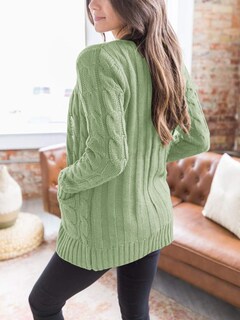 Foto 4 | Foto 4 | Jersey Tipo Cárdigan Prettygarden Para Mujer, Tejido Trenzado, Color Verde Claro - Venta Internacional.