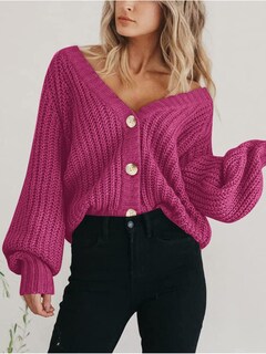 Foto 7 | Foto 7 | Jersey Tipo Cárdigan Prettygarden Para Mujer, Cuello En V, Con Botones, Color Rojo - Venta Internacional.
