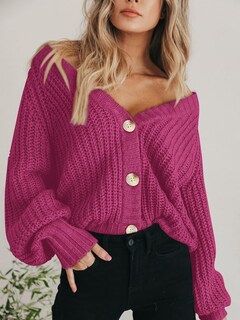 Foto 6 | Foto 6 | Jersey Tipo Cárdigan Prettygarden De Punto Grueso Para Mujer, Rojo Rosa - Venta Internacional.
