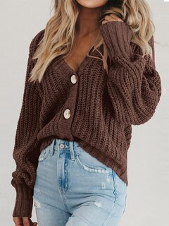 Foto 3 | Foto 3 | Jersey Prettygarden De Manga Larga Con Botones Para Mujer, Acrílico Marrón - Venta Internacional.