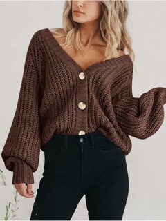 Foto 7 | Foto 7 | Jersey Prettygarden De Manga Larga Con Botones Para Mujer, Acrílico Marrón - Venta Internacional.