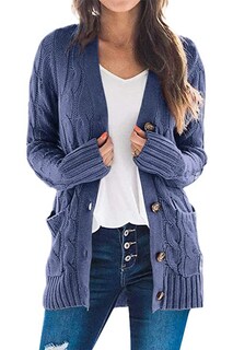 Foto 1 | Foto 1 | Jersey Tipo Cárdigan Prettygarden Para Mujer, Tejido Trenzado, Azul Y Gris - Venta Internacional.