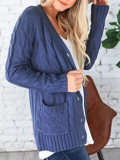 Foto 2 | Foto 2 | Jersey Tipo Cárdigan Prettygarden Para Mujer, Tejido Trenzado, Azul Y Gris - Venta Internacional.