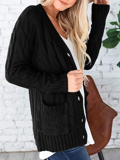 Foto 3 | Foto 3 | Jersey Tipo Cárdigan Prettygarden Para Mujer, Tejido Trenzado, Negro - Venta Internacional.