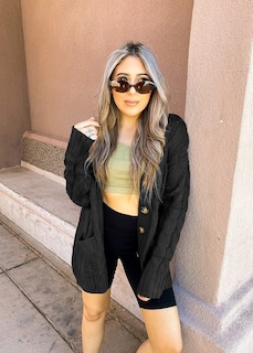 Foto 7 | Foto 7 | Jersey Tipo Cárdigan Prettygarden Para Mujer, Tejido Trenzado, Negro - Venta Internacional.