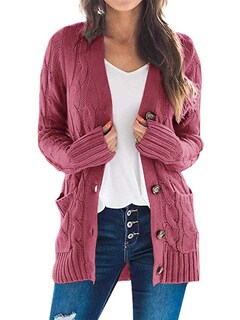 Foto 1 | Foto 1 | Jersey Tipo Cárdigan Prettygarden, Parte Delantera Abierta, Punto Trenzado, Bermellón - Venta Internacional.