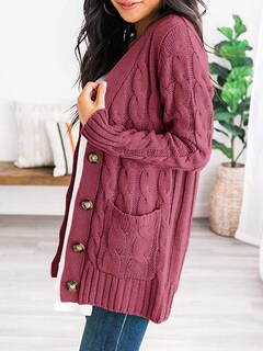 Foto 3 | Foto 3 | Jersey Tipo Cárdigan Prettygarden, Parte Delantera Abierta, Punto Trenzado, Bermellón - Venta Internacional.