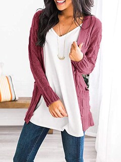 Foto 5 | Foto 5 | Jersey Tipo Cárdigan Prettygarden, Parte Delantera Abierta, Punto Trenzado, Bermellón - Venta Internacional.