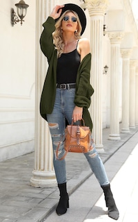 Foto 7 | Foto 7 | Cárdigan Prettygarden De Punto Grueso Para Mujer, Parte Delantera Abierta, Verde - Venta Internacional.