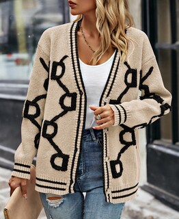 Foto 4 | Foto 4 | Jersey Tipo Cárdigan Prettygarden De Punto Grueso Para Mujer, Color Caqui Negro - Venta Internacional.