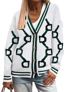 Foto 1 | Foto 1 | Jersey Tipo Cárdigan Prettygarden Para Mujer, Punto Grueso, Blanco Y Verde - Venta Internacional.