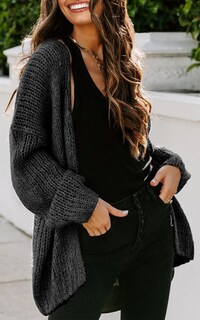 Foto 2 | Foto 2 | Cárdigan Prettygarden Para Mujer Con Parte Delantera Abierta, Negro Grueso - Venta Internacional.