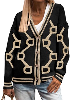 Foto 1 | Foto 1 | Jersey Tipo Cárdigan Prettygarden De Punto Grueso Para Mujer, Color Negro Albaricoque - Venta Internacional.