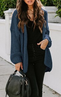 Foto 2 | Foto 2 | Jersey Tipo Cárdigan Prettygarden Para Mujer Con Frente Abierto, Azul Vaquero - Venta Internacional.