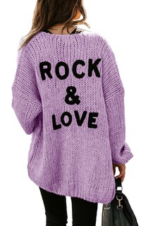 Foto 1 | Foto 1 | Jersey Tipo Cárdigan Prettygarden Con Parte Delantera Abierta, Midi, Largo, Color Morado - Venta Internacional.