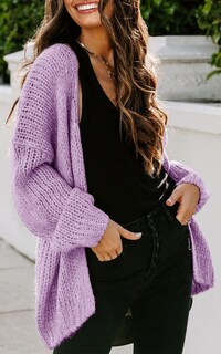 Foto 2 | Foto 2 | Jersey Tipo Cárdigan Prettygarden Con Parte Delantera Abierta, Midi, Largo, Color Morado - Venta Internacional.