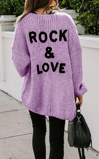 Foto 3 | Foto 3 | Jersey Tipo Cárdigan Prettygarden Con Parte Delantera Abierta, Midi, Largo, Color Morado - Venta Internacional.