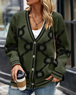 Foto 3 | Foto 3 | Jersey Tipo Cárdigan Prettygarden De Punto Grueso Para Mujer, Color Verde Militar, Talla Xl - Venta Internacional.