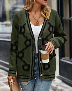 Foto 5 | Foto 5 | Jersey Tipo Cárdigan Prettygarden De Punto Grueso Para Mujer, Color Verde Militar, Talla Xl - Venta Internacional.