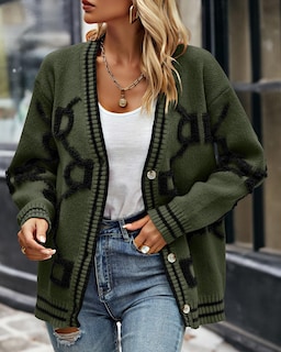 Foto 7 | Foto 7 | Jersey Tipo Cárdigan Prettygarden De Punto Grueso Para Mujer, Color Verde Militar, Talla Xl - Venta Internacional.