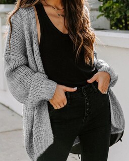 Foto 2 | Foto 2 | Cárdigan Prettygarden Para Mujer, Tejido Con La Parte Delantera Abierta, Gris, Talla M - Venta Internacional.