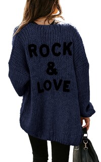 Foto 1 | Foto 1 | Jersey Prettygarden De Manga Larga Con Parte Delantera Abierta Para Mujer, Azul Marino - Venta Internacional.