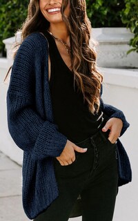 Foto 3 | Foto 3 | Jersey Prettygarden De Manga Larga Con Parte Delantera Abierta Para Mujer, Azul Marino - Venta Internacional.