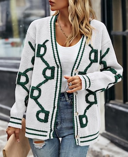Foto 4 | Foto 4 | Jersey Tipo Cárdigan Prettygarden Para Mujer, Punto Grueso, Blanco Y Verde - Venta Internacional.