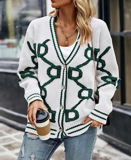 Foto 7 | Foto 7 | Jersey Tipo Cárdigan Prettygarden Para Mujer, Punto Grueso, Blanco Y Verde - Venta Internacional.
