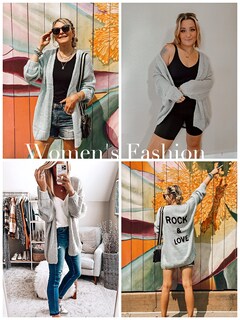 Foto 4 | Foto 4 | Jersey Tipo Cárdigan Prettygarden Para Mujer, Parte Delantera Abierta, Gris, Talla S - Venta Internacional.
