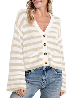 Foto 1 | Foto 1 | Jersey Tipo Cárdigan Saodimallsu A Rayas Para Mujer, Abrigo De Punto - Venta Internacional.