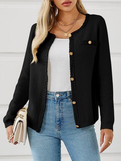 Foto 2 | Foto 2 | Jersey Tipo Cárdigan Saodimallsu Para Mujer, Tejido Trenzado, Color Negro Otoñal - Venta Internacional.