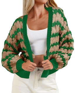 Foto 1 | Foto 1 | Jersey Tipo Cárdigan Saodimallsu, Corto, A Rayas, Verde, Para Mujer - Venta Internacional.