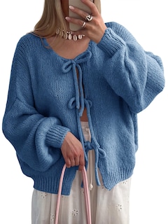 Foto 1 | Foto 1 | Suéter Tipo Cárdigan Saodimallsu Para Mujer, Con Lazo En La Parte Delantera, Azul, Otoño 2024 - Venta Internacional.