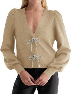 Foto 1 | Foto 1 | Suéter Tipo Cárdigan Saodimallsu Puff De Manga Larga Con Cuello En V Para Mujer - Venta Internacional.