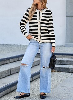 Foto 5 | Foto 5 | Jersey Tipo Cárdigan Con Tacto Lateral A Rayas En La Parte Delantera, Negro, Para Mujer - Venta Internacional.