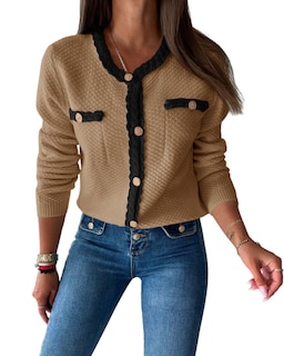 Foto 1 | Foto 1 | Jersey Tipo Cárdigan Saodimallsu De Punto Trenzado Para Otoño Para Mujer, Color Caqui - Venta Internacional.