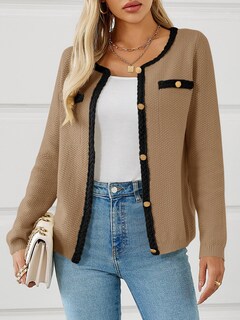 Foto 2 | Foto 2 | Jersey Tipo Cárdigan Saodimallsu De Punto Trenzado Para Otoño Para Mujer, Color Caqui - Venta Internacional.