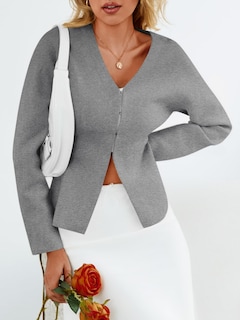 Foto 5 | Foto 5 | Jersey Tipo Cárdigan Saodimallsu Con Cuello En V, Punto Peplum, Gris Claro - Venta Internacional.