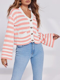 Foto 4 | Foto 4 | Jersey Tipo Cárdigan Saodimallsu A Rayas Para Mujer Rosa - Venta Internacional.